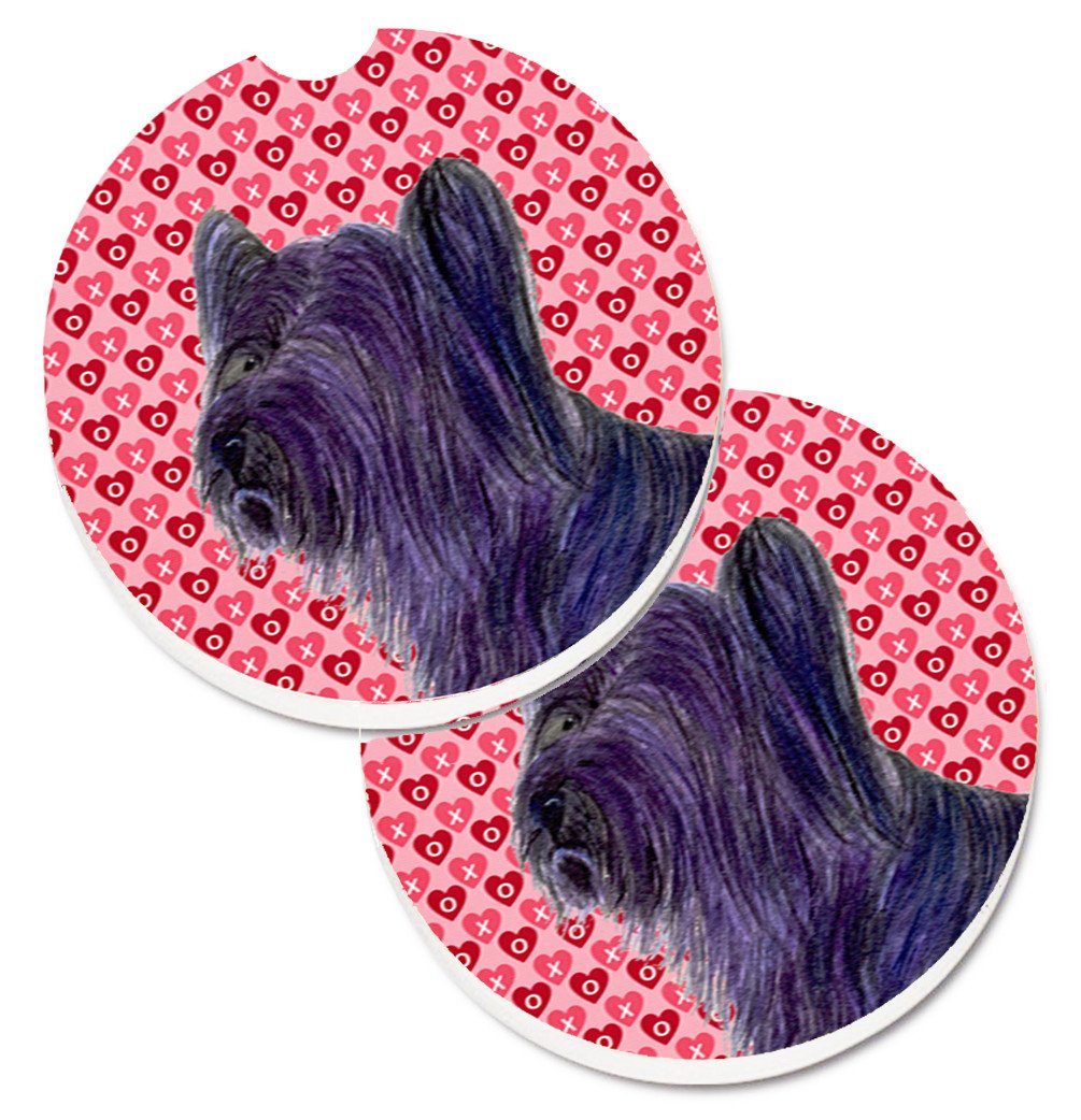 Skye Terrier Hearts Love and Valentine&#39;s Day Portrait Set of 2 Cup Holder Car Coasters SS4463CARC by Caroline&#39;s Treasures