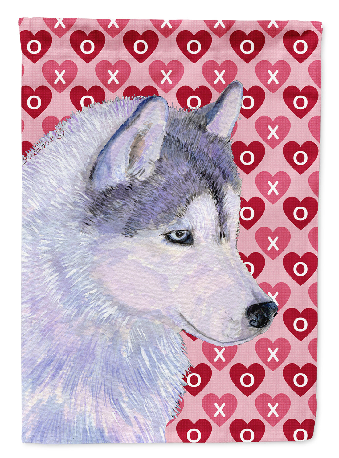 Siberian Husky Hearts Love and Valentine&#39;s Day Portrait Flag Canvas House Size