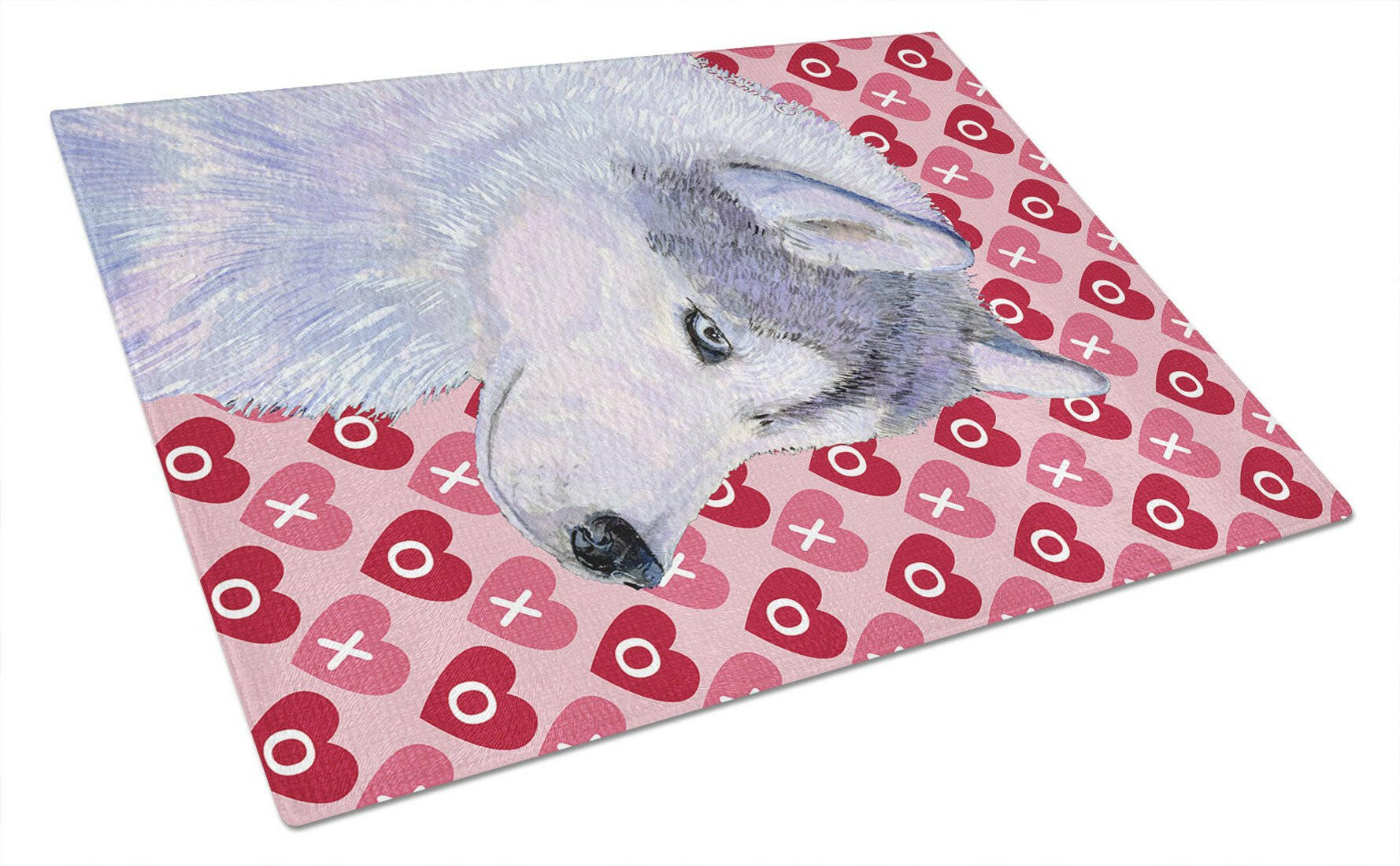 Siberian Husky Hearts Love and Valentine's Day Glass Cutting Board Large by Caroline's Treasures
