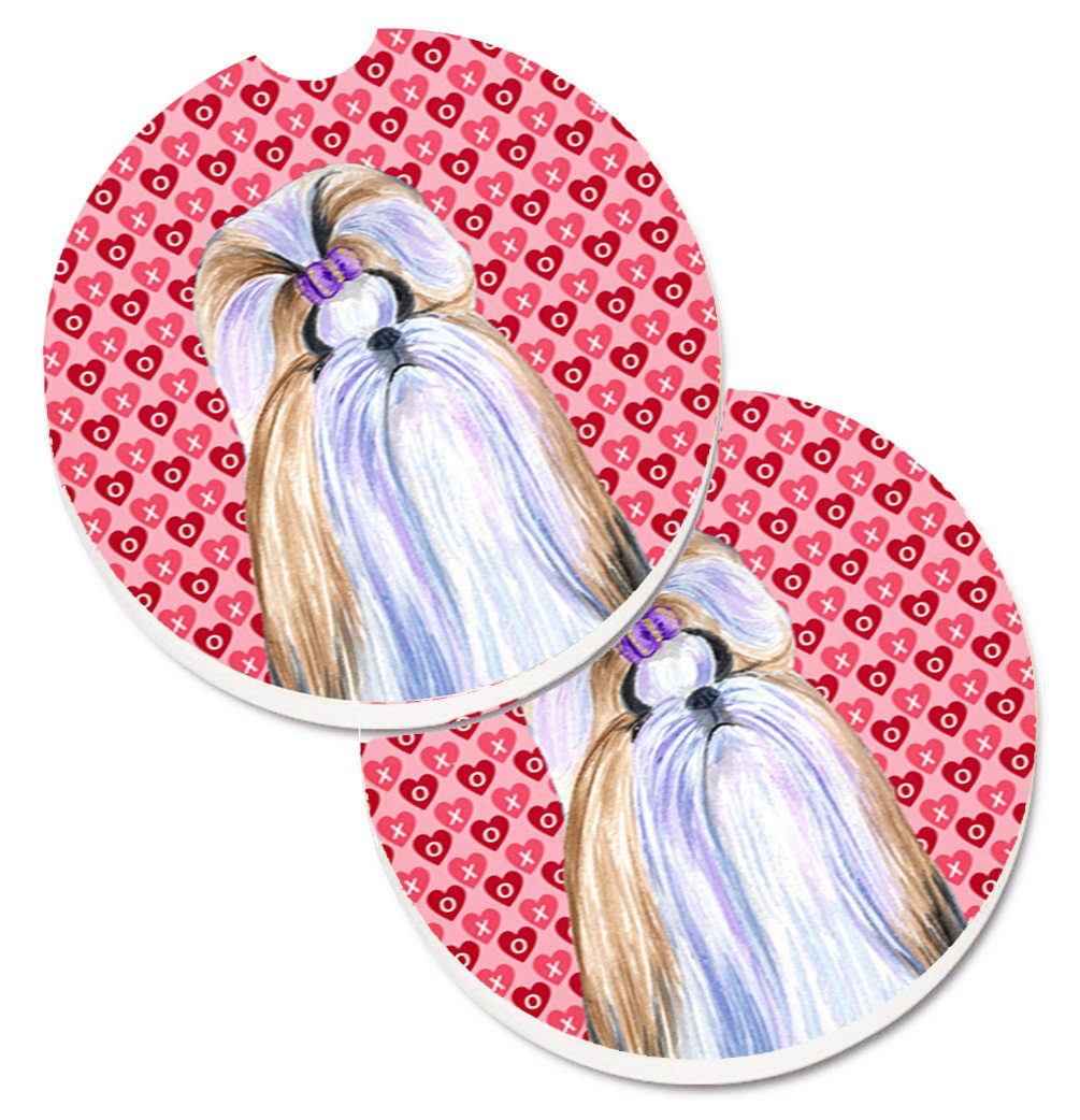 Shih Tzu Hearts Love and Valentine&#39;s Day Portrait Set of 2 Cup Holder Car Coasters SS4465CARC by Caroline&#39;s Treasures