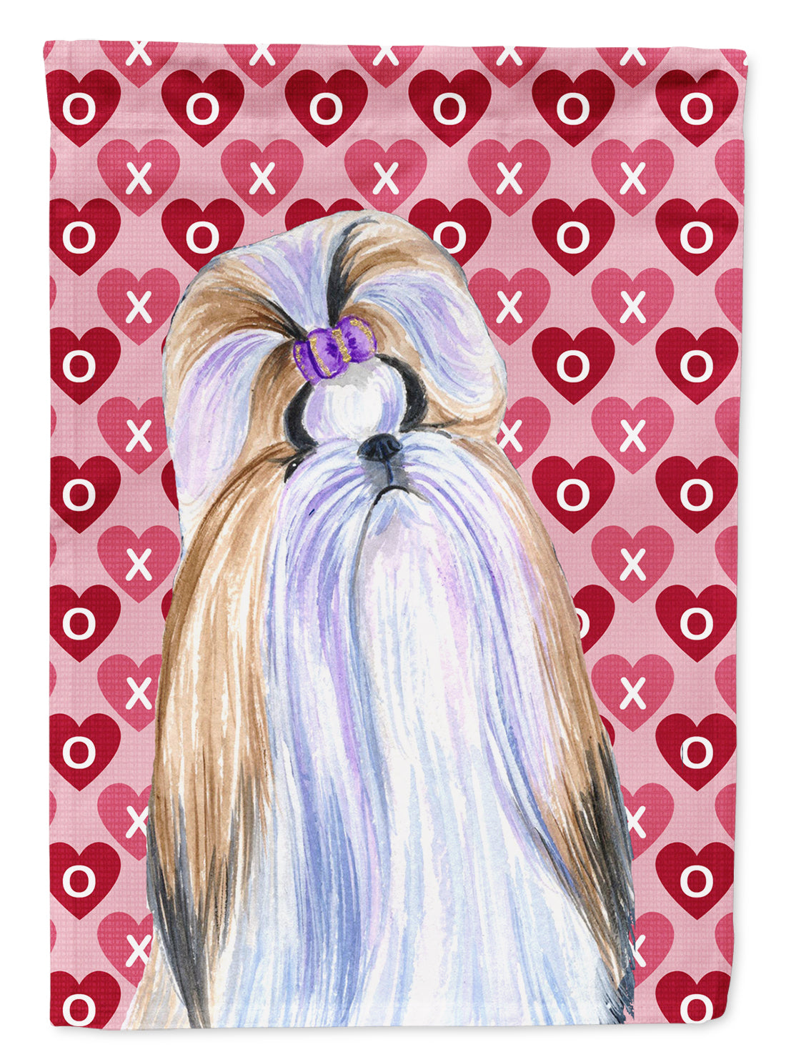 Shih Tzu Hearts Love and Valentine&#39;s Day Portrait Flag Canvas House Size  the-store.com.