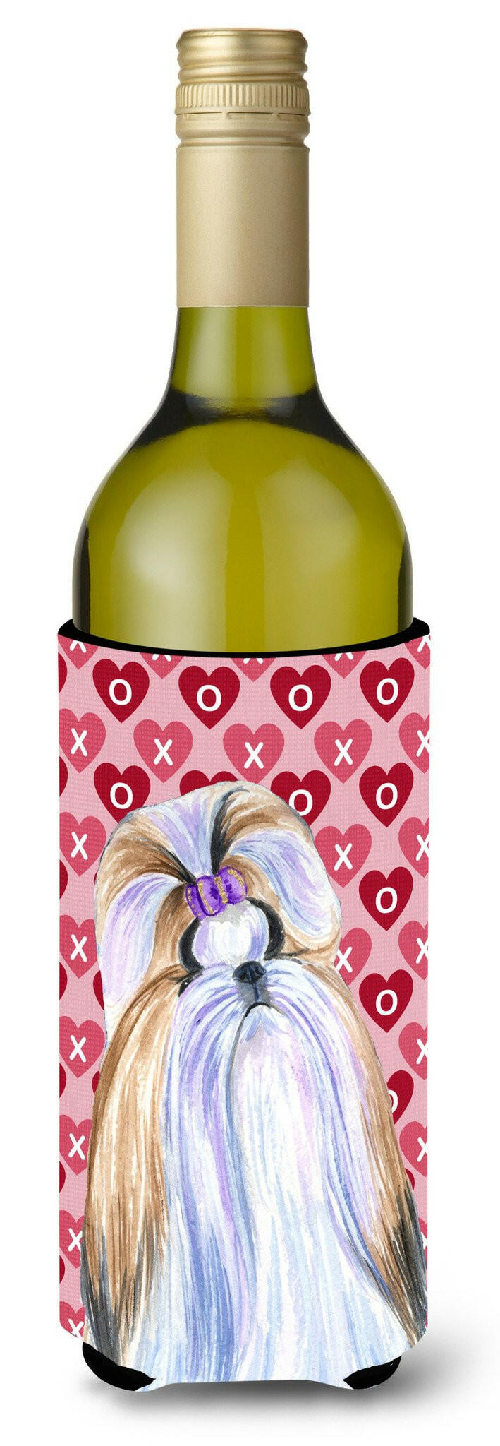 Shih Tzu Hearts Love and Valentine&#39;s Day Portrait Wine Bottle Beverage Insulator Beverage Insulator Hugger by Caroline&#39;s Treasures