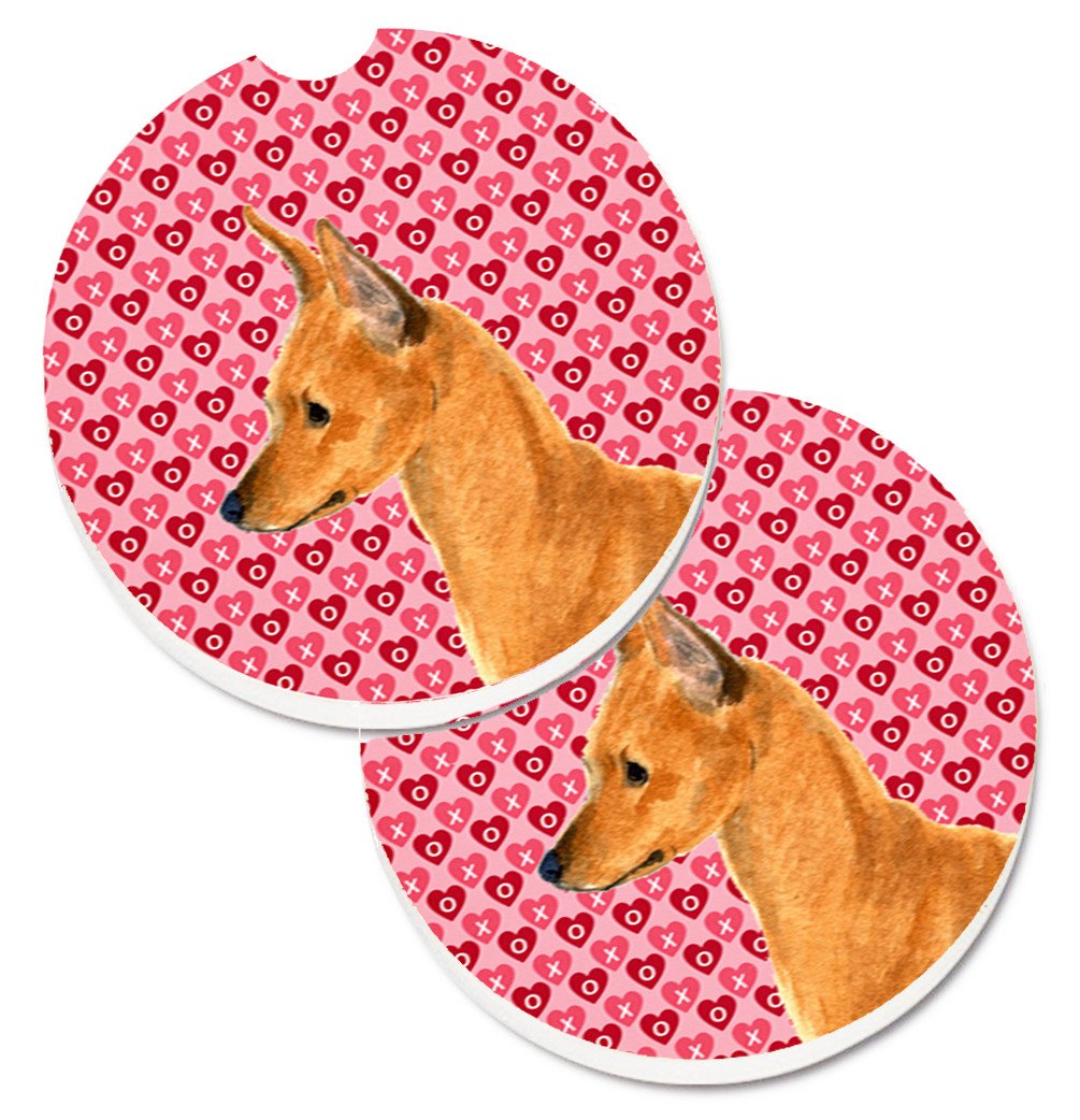 Min Pin Hearts Love and Valentine&#39;s Day Portrait Set of 2 Cup Holder Car Coasters SS4466CARC by Caroline&#39;s Treasures