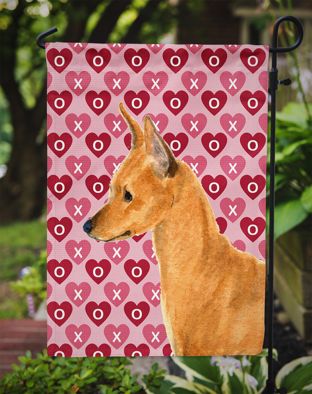 Min Pin Hearts Love and Valentine's Day Portrait Flag Garden Size