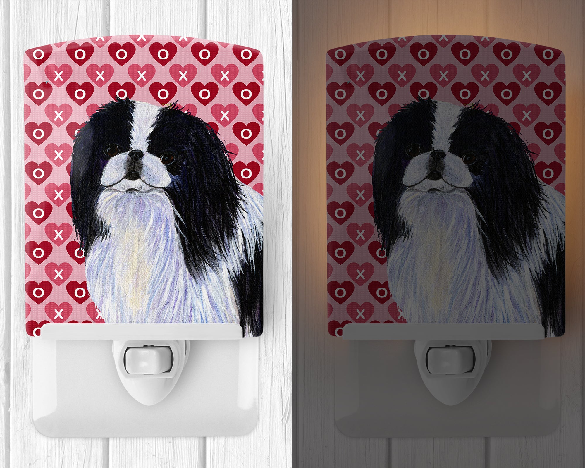 Japanese Chin Hearts Love and Valentine's Day Portrait Ceramic Night Light SS4467CNL - the-store.com