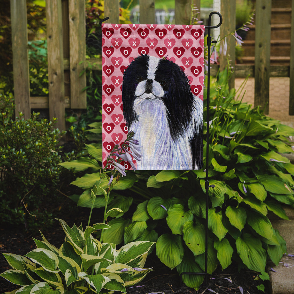Japanese Chin Hearts Love and Valentine's Day Portrait Flag Garden Size