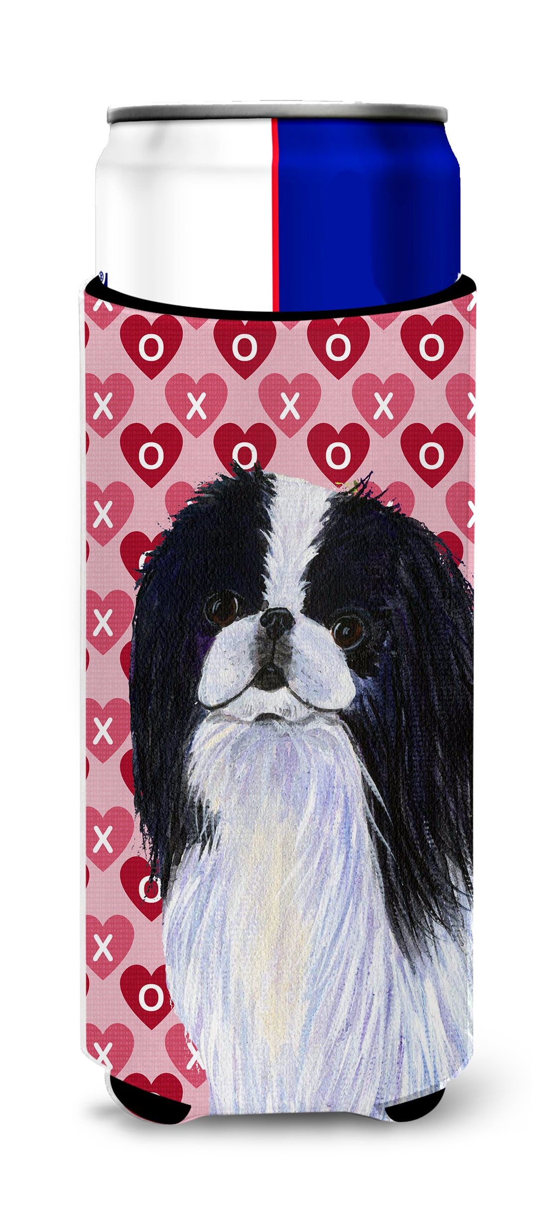Japanese Chin Hearts Love and Valentine&#39;s Day Portrait Ultra Beverage Insulators for slim cans SS4467MUK.