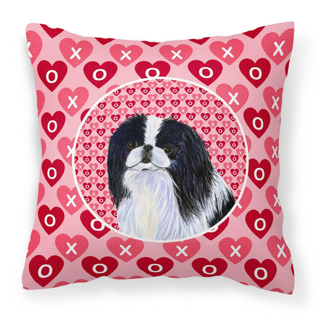 Japanese Chin Hearts Love and Valentine&#39;s Day Portrait Fabric Decorative Pillow SS4467PW1414 by Caroline&#39;s Treasures