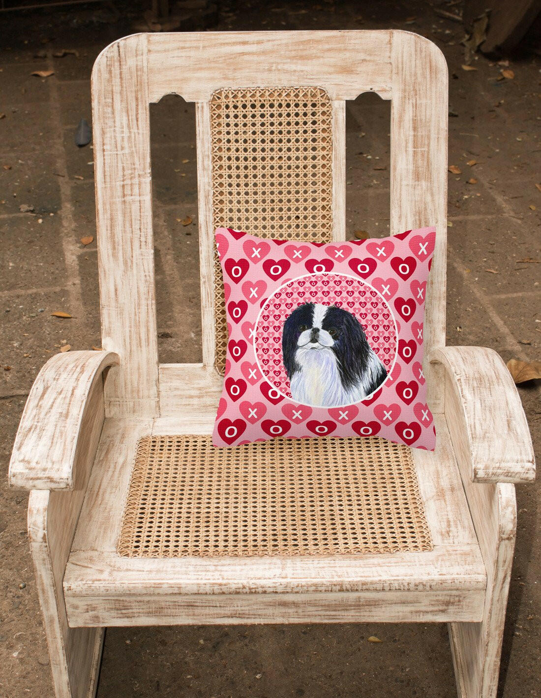 Japanese Chin Hearts Love and Valentine's Day Portrait Fabric Decorative Pillow SS4467PW1414 by Caroline's Treasures