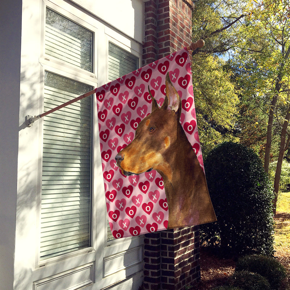 Doberman Hearts Love and Valentine's Day Portrait Flag Canvas House Size  the-store.com.
