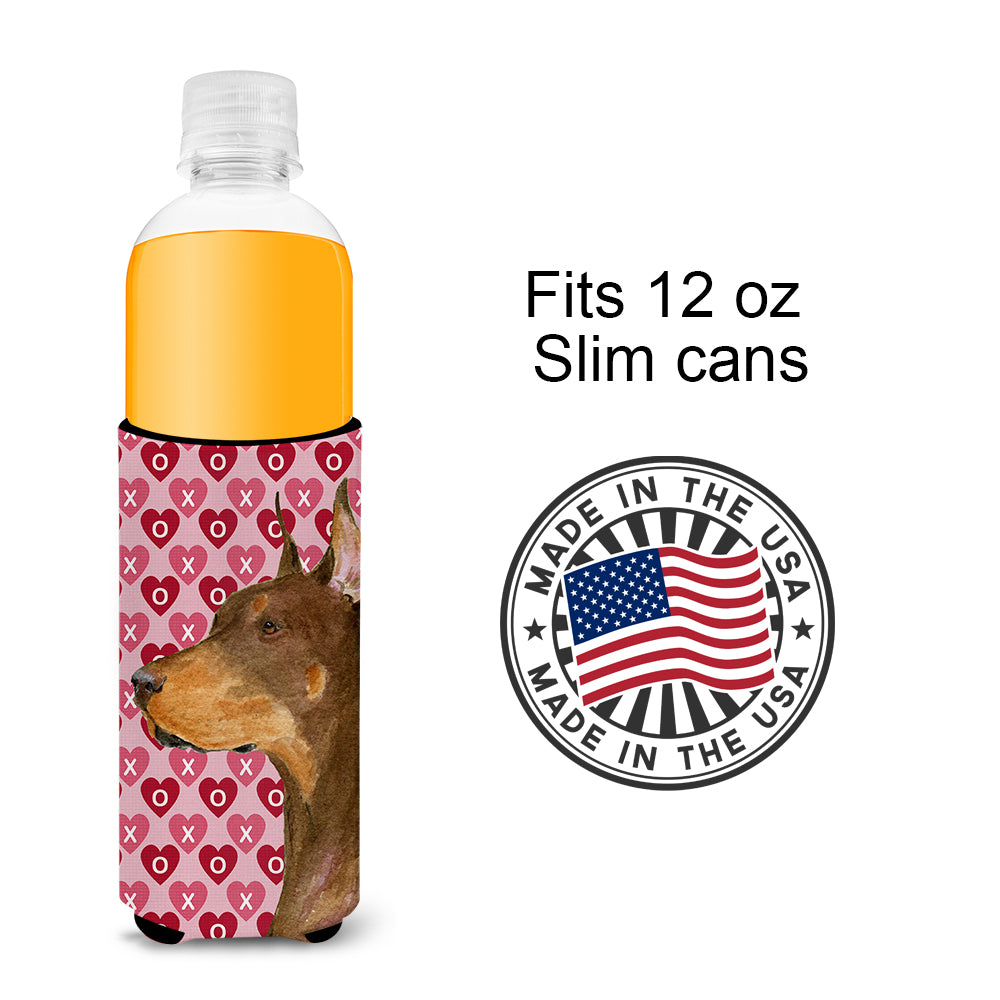 Doberman Hearts Love and Valentine's Day Portrait Ultra Beverage Insulators for slim cans SS4468MUK.