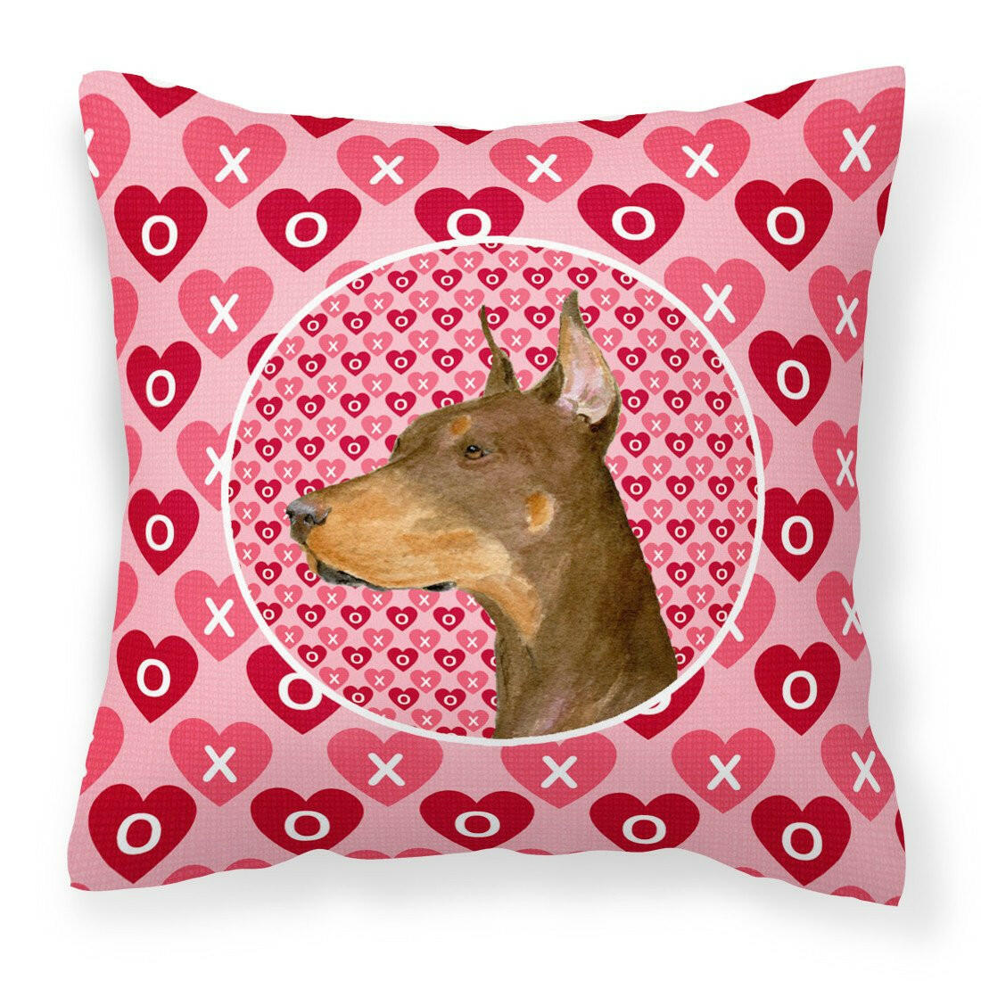 Doberman Hearts Love and Valentine&#39;s Day Portrait Fabric Decorative Pillow SS4468PW1414 by Caroline&#39;s Treasures