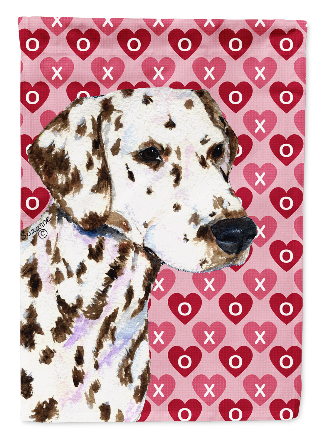 Dalmatian Hearts Love and Valentine's Day Portrait Flag Garden Size.