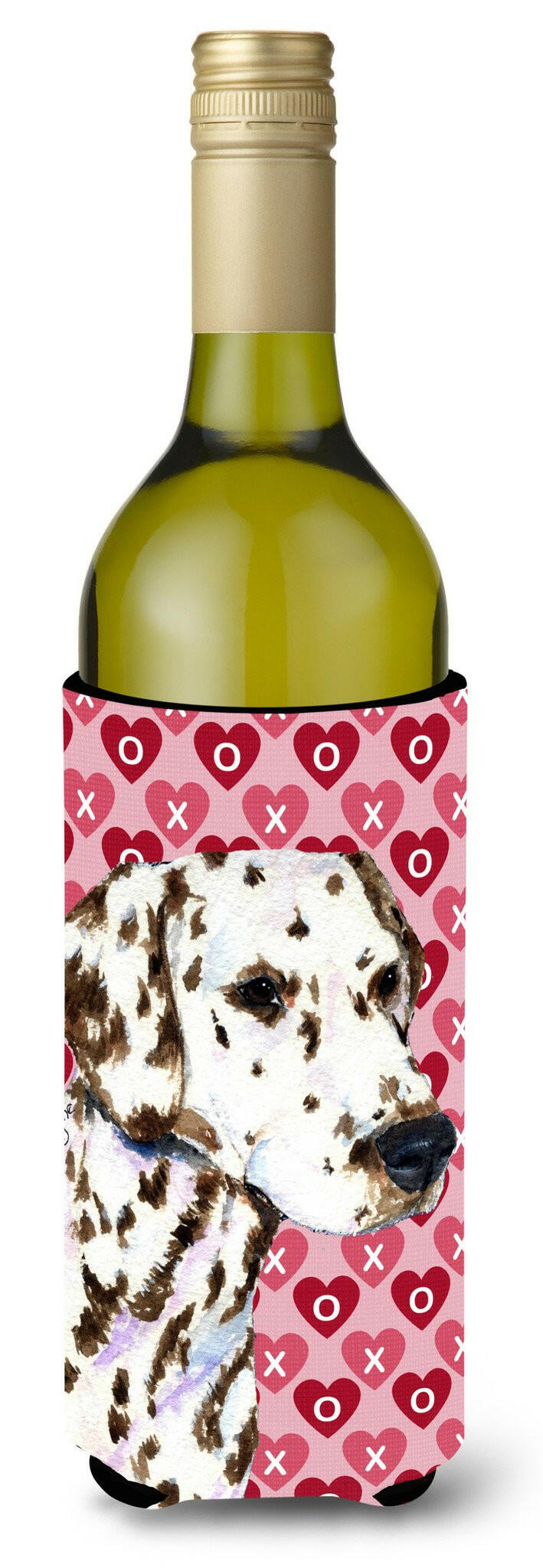 Dalmatian Hearts Love and Valentine&#39;s Day Portrait Wine Bottle Beverage Insulator Beverage Insulator Hugger by Caroline&#39;s Treasures