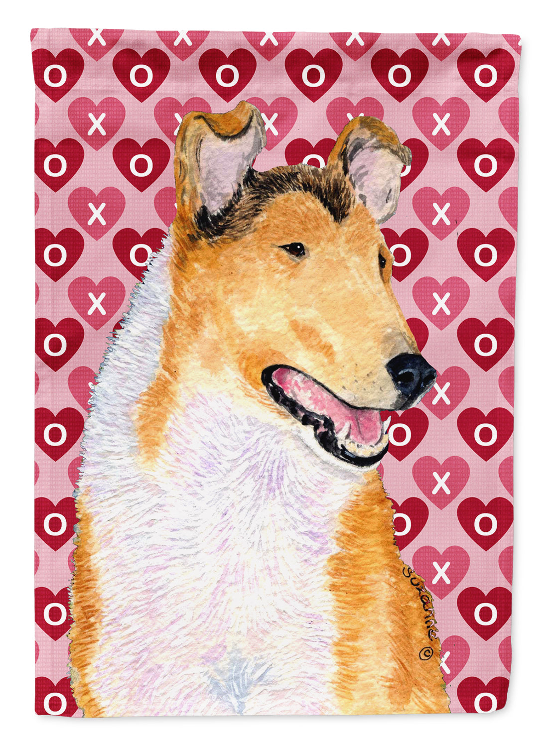 Collie Smooth Hearts Love and Valentine&#39;s Day Portrait Flag Canvas House Size