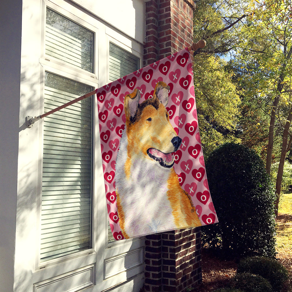 Collie Smooth Hearts Love and Valentine's Day Portrait Flag Canvas House Size  the-store.com.