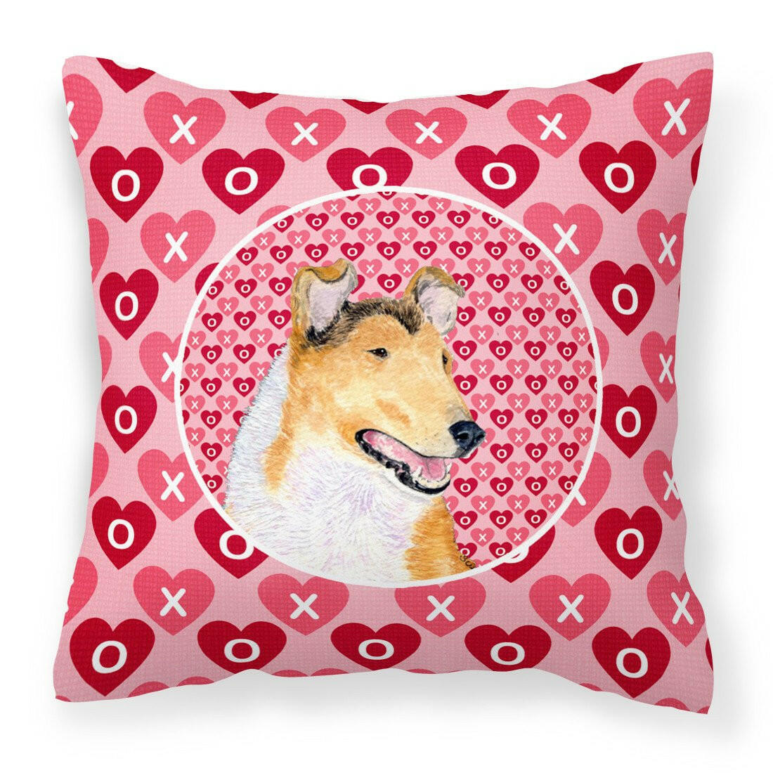 Collie Smooth Hearts Love and Valentine&#39;s Day Portrait Fabric Decorative Pillow SS4470PW1414 by Caroline&#39;s Treasures