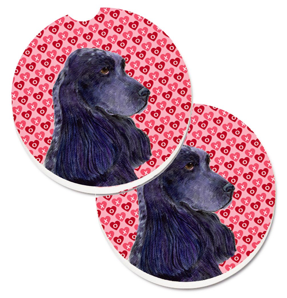 Black Cocker Spaniel Hearts Love Valentine&#39;s Day Set of 2 Cup Holder Car Coasters SS4471CARC by Caroline&#39;s Treasures