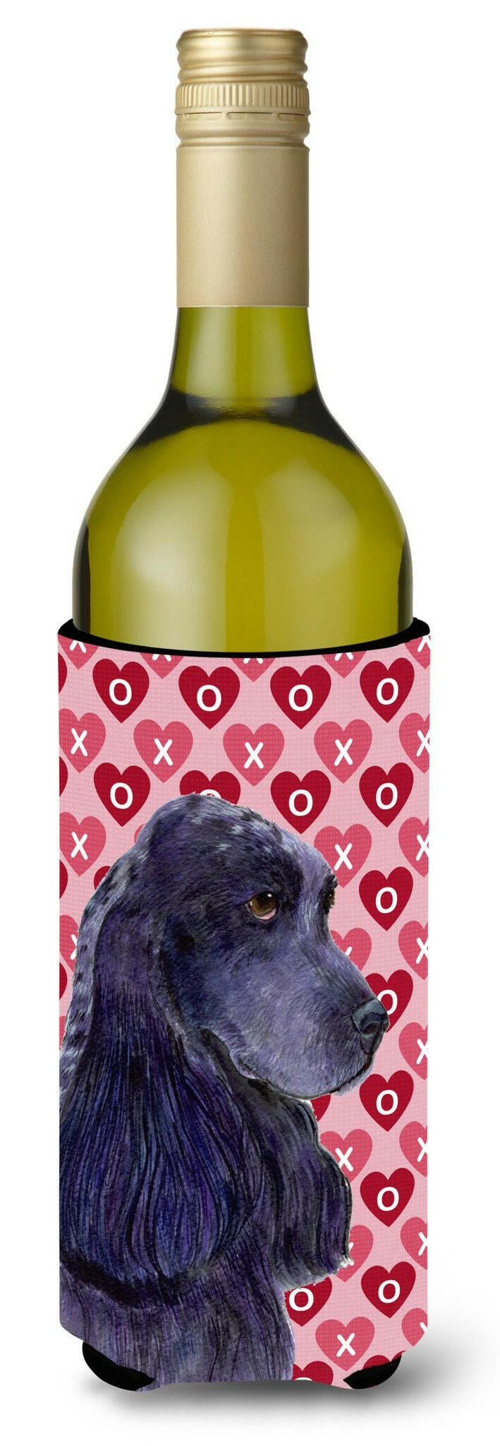 Black Cocker Spaniel Hearts Love Valentine&#39;s Day Wine Bottle Beverage Insulator Beverage Insulator Hugger by Caroline&#39;s Treasures