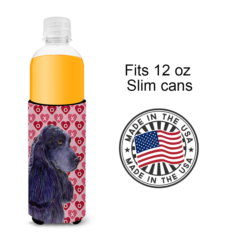 Black Cocker Spaniel Hearts Love Valentine's Day Ultra Beverage Insulators for slim cans SS4471MUK.