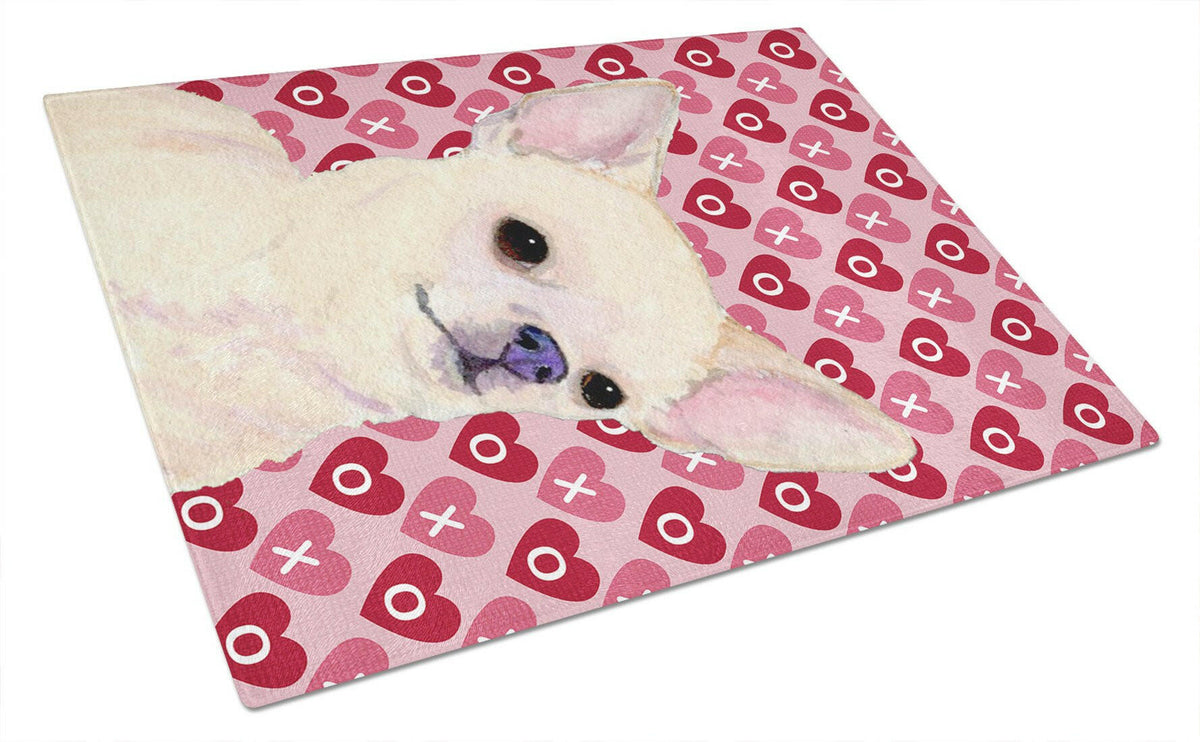Chihuahua Hearts Love and Valentine&#39;s Day Portrait Glass Cutting Board Large by Caroline&#39;s Treasures