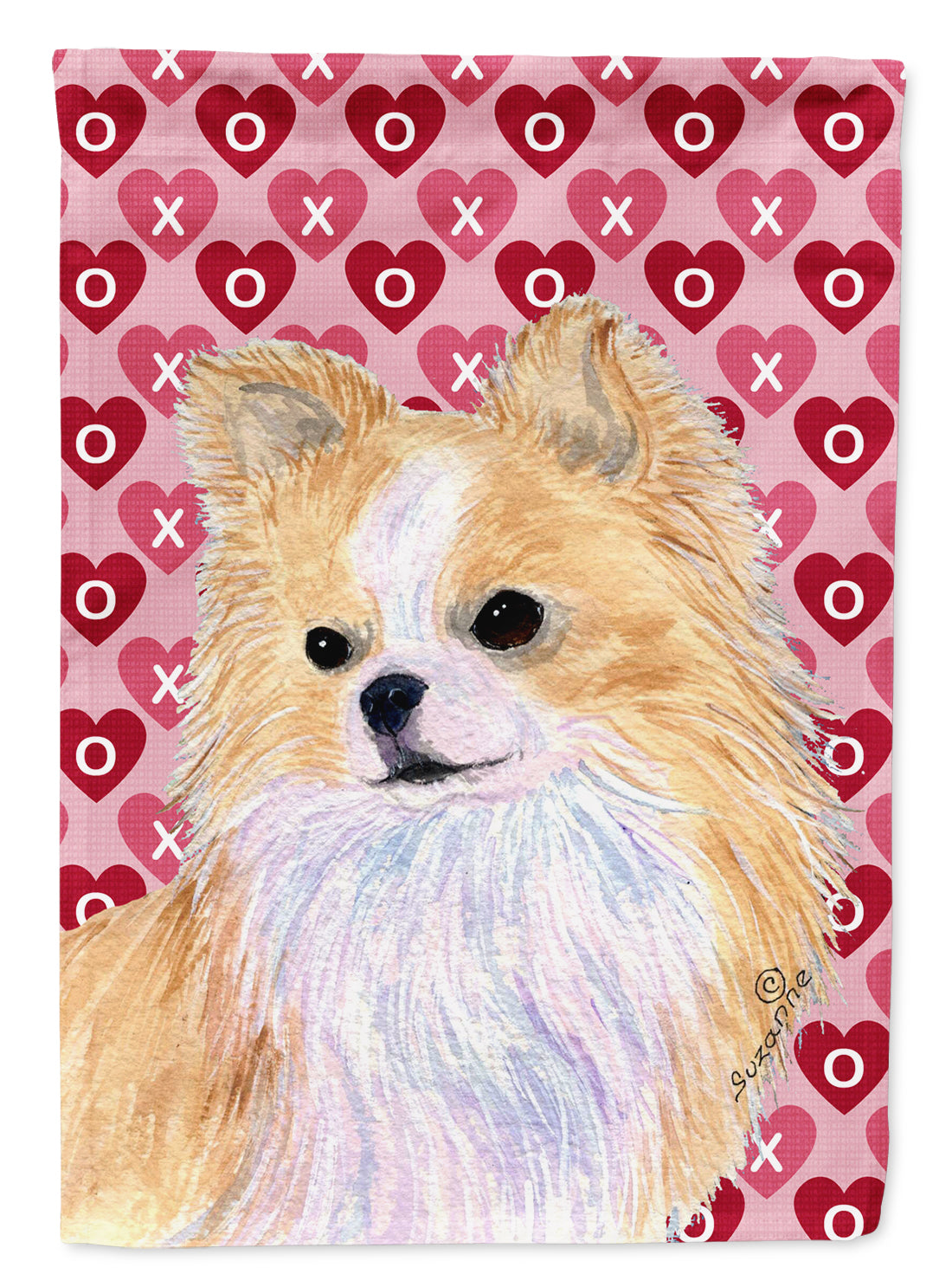 Chihuahua Hearts Love and Valentine&#39;s Day Portrait Flag Canvas House Size