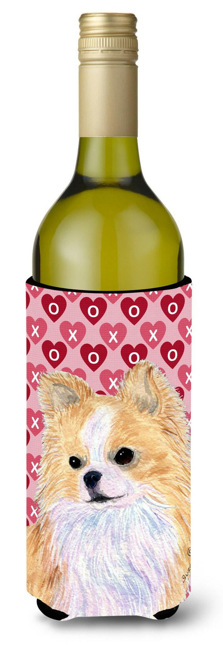 Chihuahua Hearts Love  Valentine&#39;s Day Portrait Wine Bottle Beverage Insulator Beverage Insulator Hugger by Caroline&#39;s Treasures
