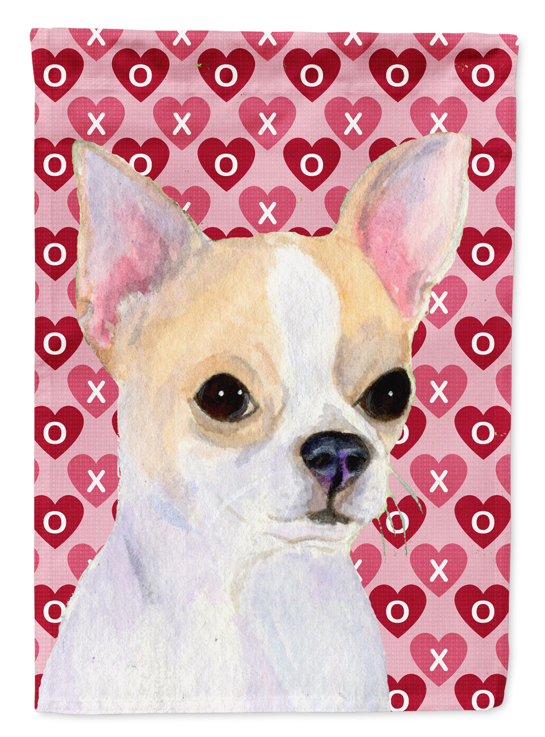 Chihuahua Hearts Love and Valentine's Day Portrait Flag Garden Size.
