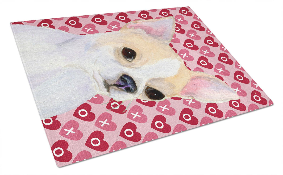 Chihuahua Hearts Love and Valentine&#39;s Day Portrait Glass Cutting Board Large by Caroline&#39;s Treasures