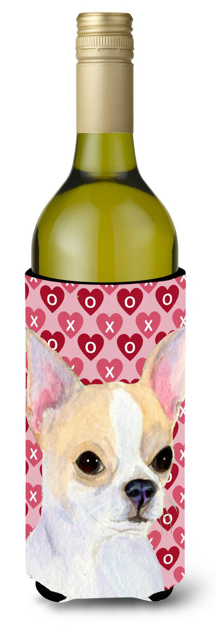 Chihuahua Hearts Love and Valentine's Day Portrait Wine Bottle Beverage Insulator Beverage Insulator Hugger by Caroline's Treasures