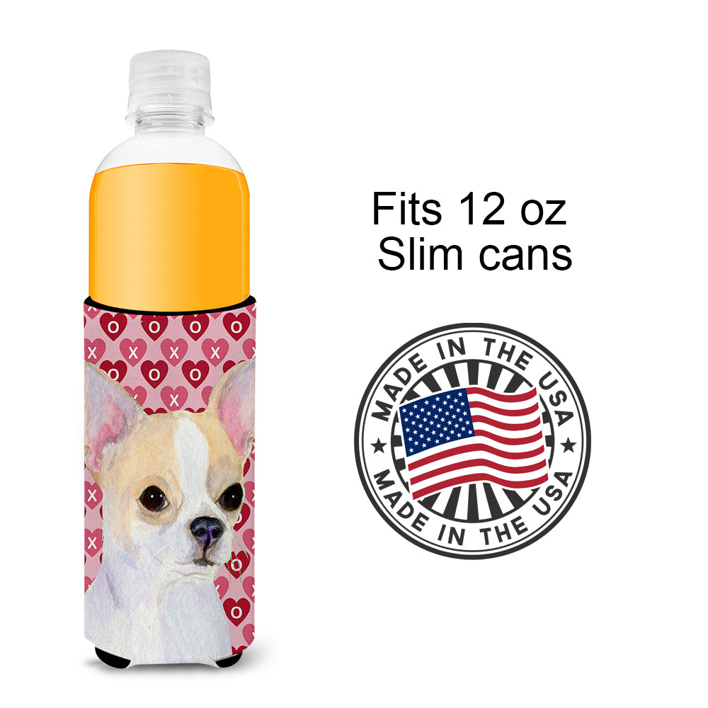 Chihuahua Hearts Love and Valentine's Day Portrait Ultra Beverage Insulators for slim cans SS4474MUK.
