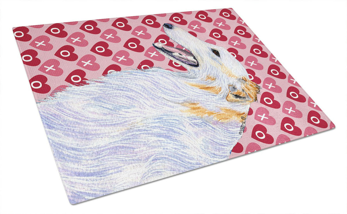 Borzoi Hearts Love and Valentine&#39;s Day Portrait Glass Cutting Board Large by Caroline&#39;s Treasures
