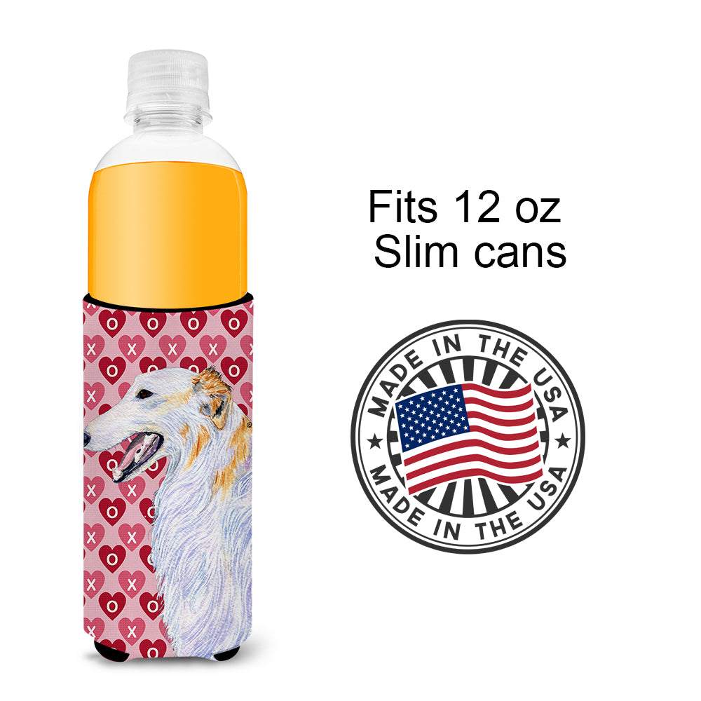 Borzoi Hearts Love and Valentine's Day Portrait Ultra Beverage Insulators for slim cans SS4475MUK.