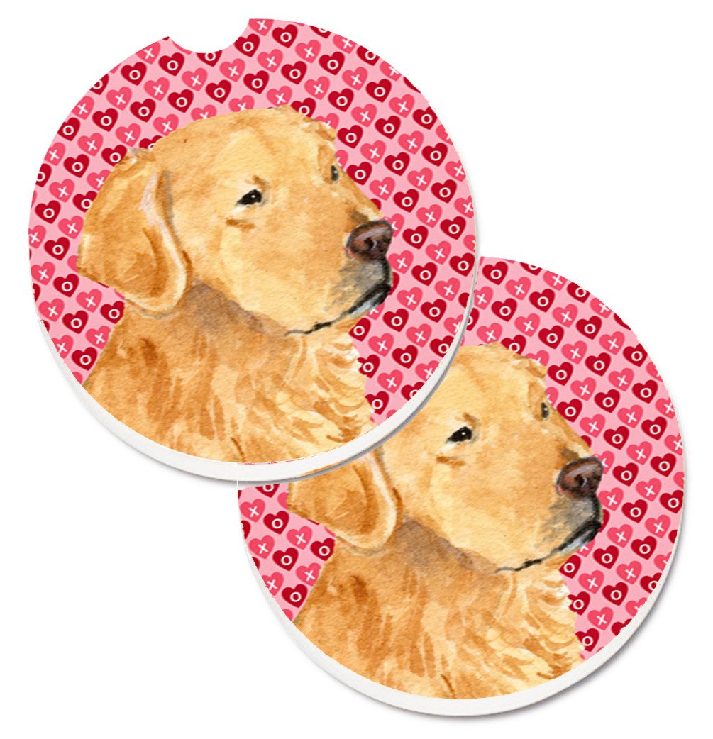 Golden Retriever Hearts Love Valentine&#39;s Day Set of 2 Cup Holder Car Coasters SS4476CARC by Caroline&#39;s Treasures