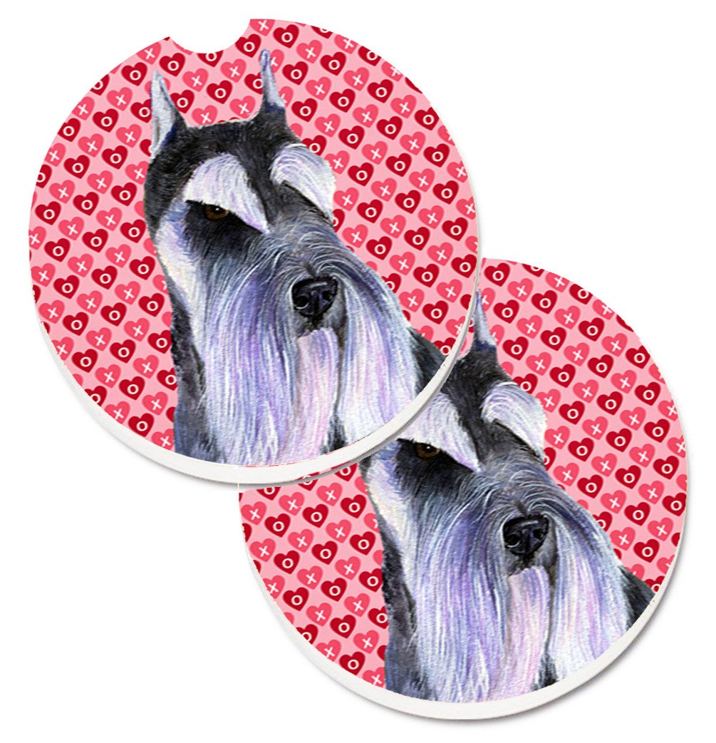 Schnauzer Hearts Love and Valentine&#39;s Day Portrait Set of 2 Cup Holder Car Coasters SS4477CARC by Caroline&#39;s Treasures