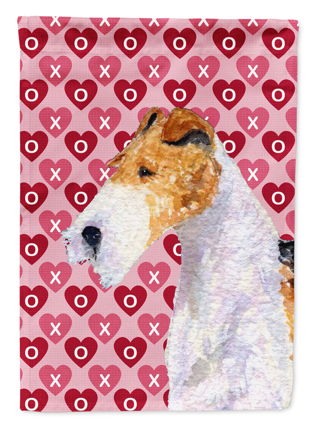 Fox Terrier Hearts Love and Valentine&#39;s Day Portrait Flag Garden Size