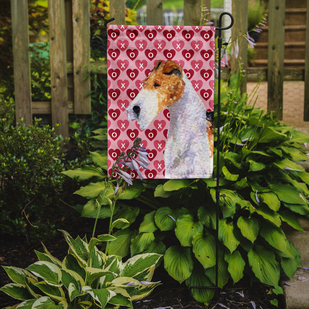Fox Terrier Hearts Love and Valentine's Day Portrait Flag Garden Size.