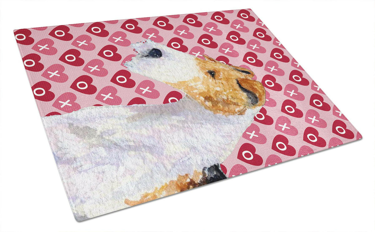 Fox Terrier Hearts Love and Valentine&#39;s Day Portrait Glass Cutting Board Large by Caroline&#39;s Treasures