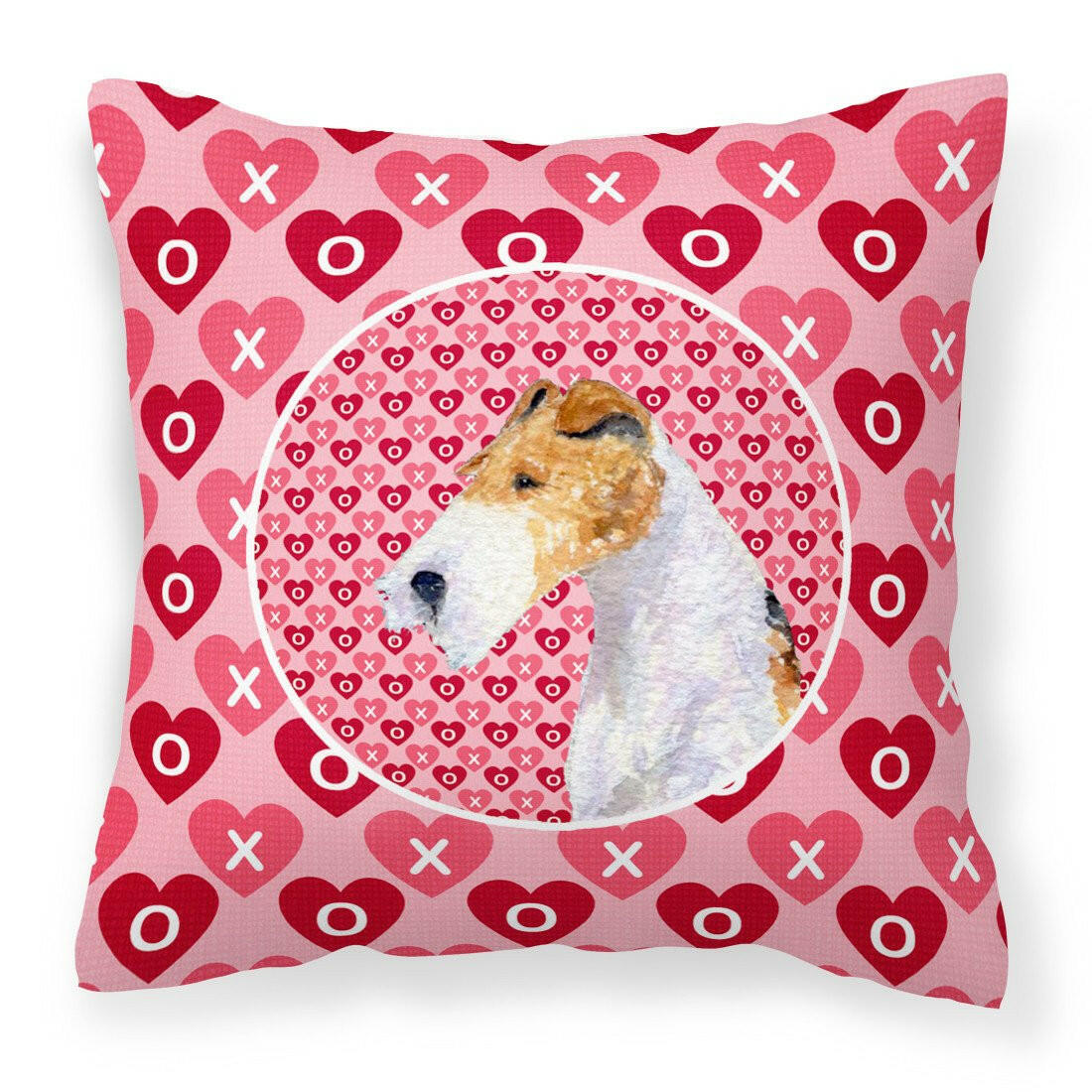 Fox Terrier Hearts Love and Valentine&#39;s Day Portrait Fabric Decorative Pillow SS4478PW1414 by Caroline&#39;s Treasures