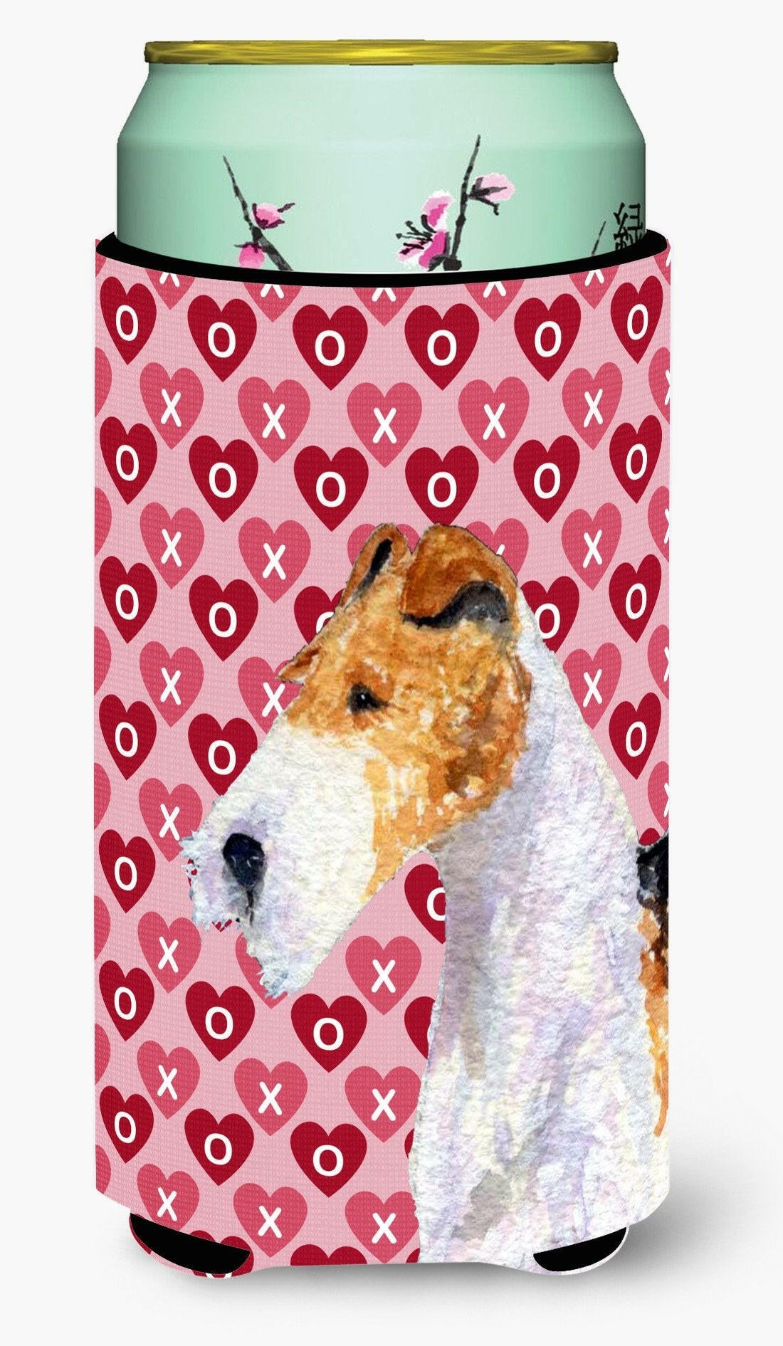 Fox Terrier Hearts Love and Valentine&#39;s Day Portrait  Tall Boy Beverage Insulator Beverage Insulator Hugger by Caroline&#39;s Treasures