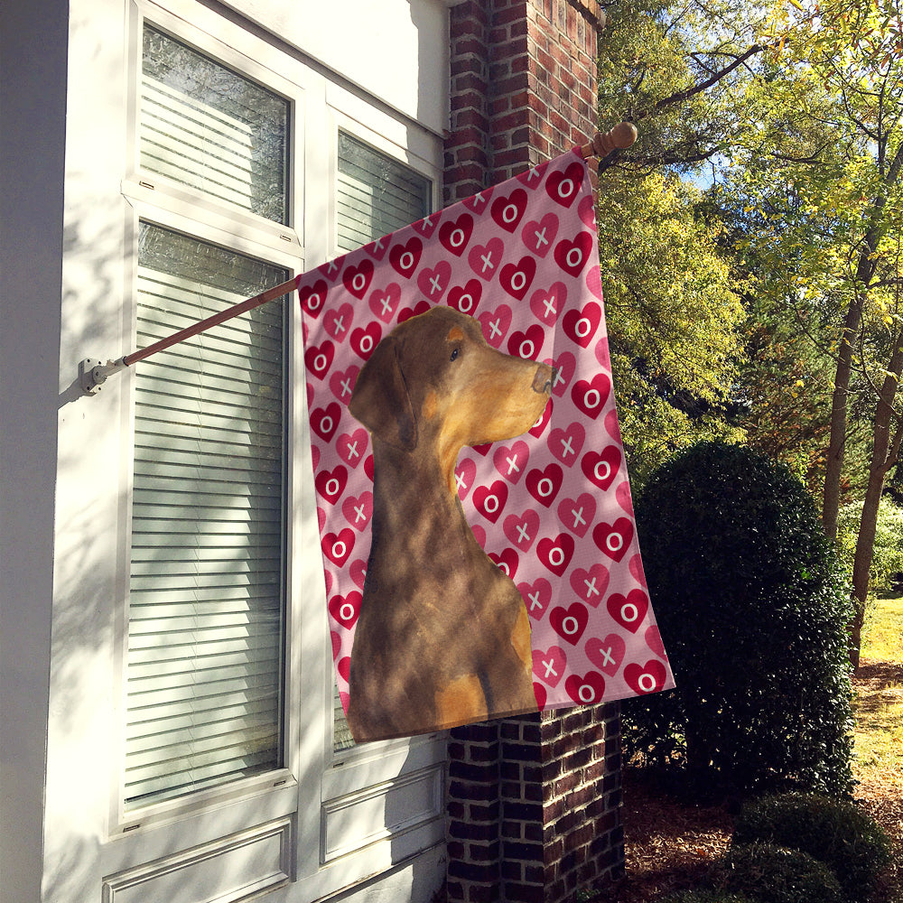 Doberman Hearts Love and Valentine's Day Portrait Flag Canvas House Size