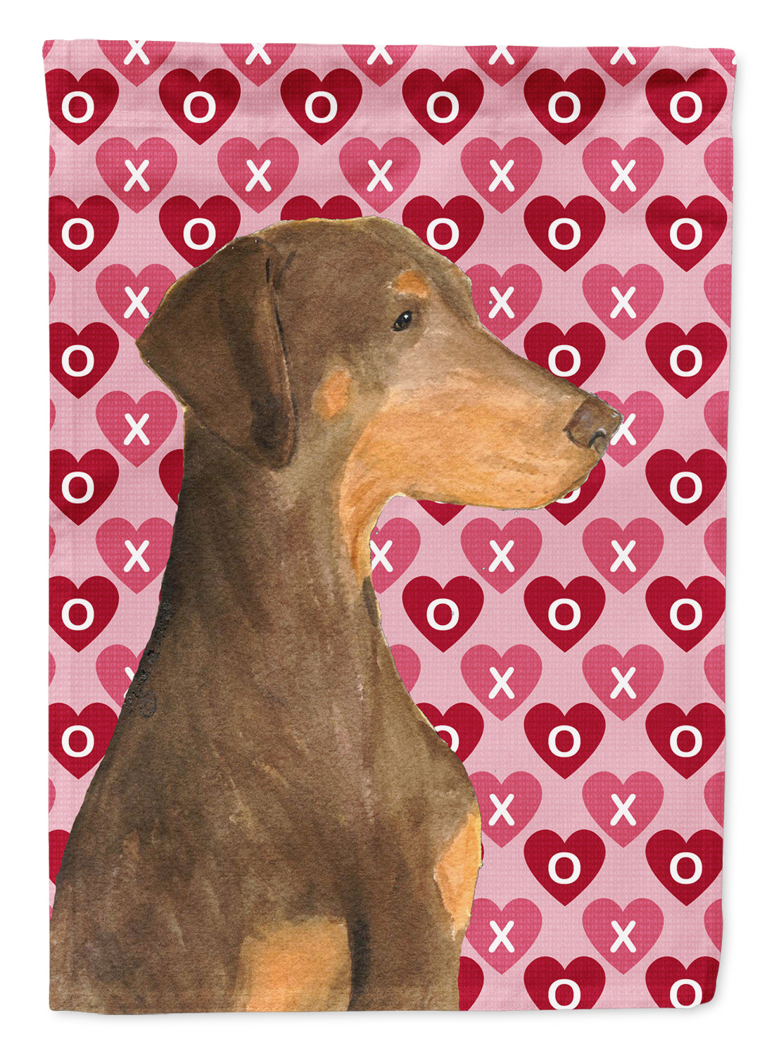Doberman Hearts Love and Valentine's Day Portrait Flag Garden Size.
