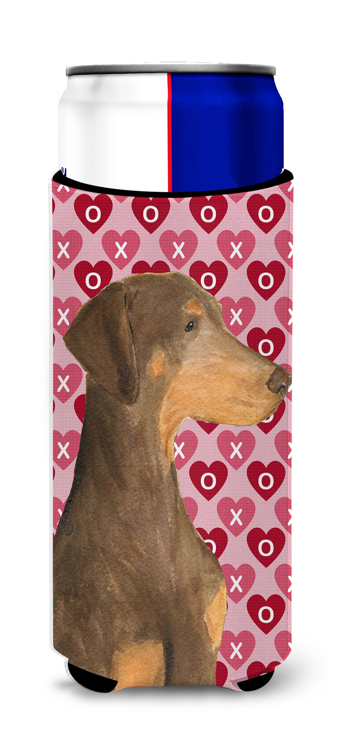 Doberman Hearts Love and Valentine&#39;s Day Portrait Ultra Beverage Insulators for slim cans SS4479MUK.