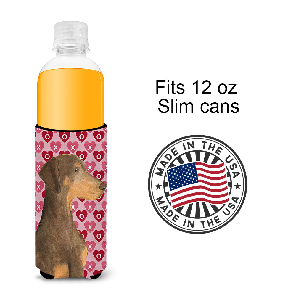Doberman Hearts Love and Valentine's Day Portrait Ultra Beverage Insulators for slim cans SS4479MUK.
