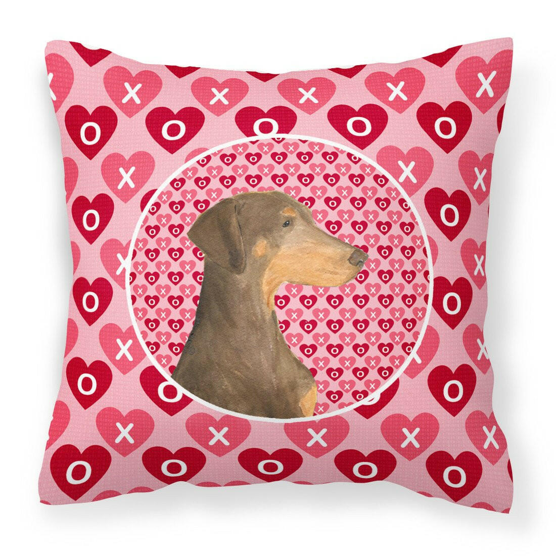 Doberman Hearts Love and Valentine&#39;s Day Portrait Fabric Decorative Pillow SS4479PW1414 by Caroline&#39;s Treasures
