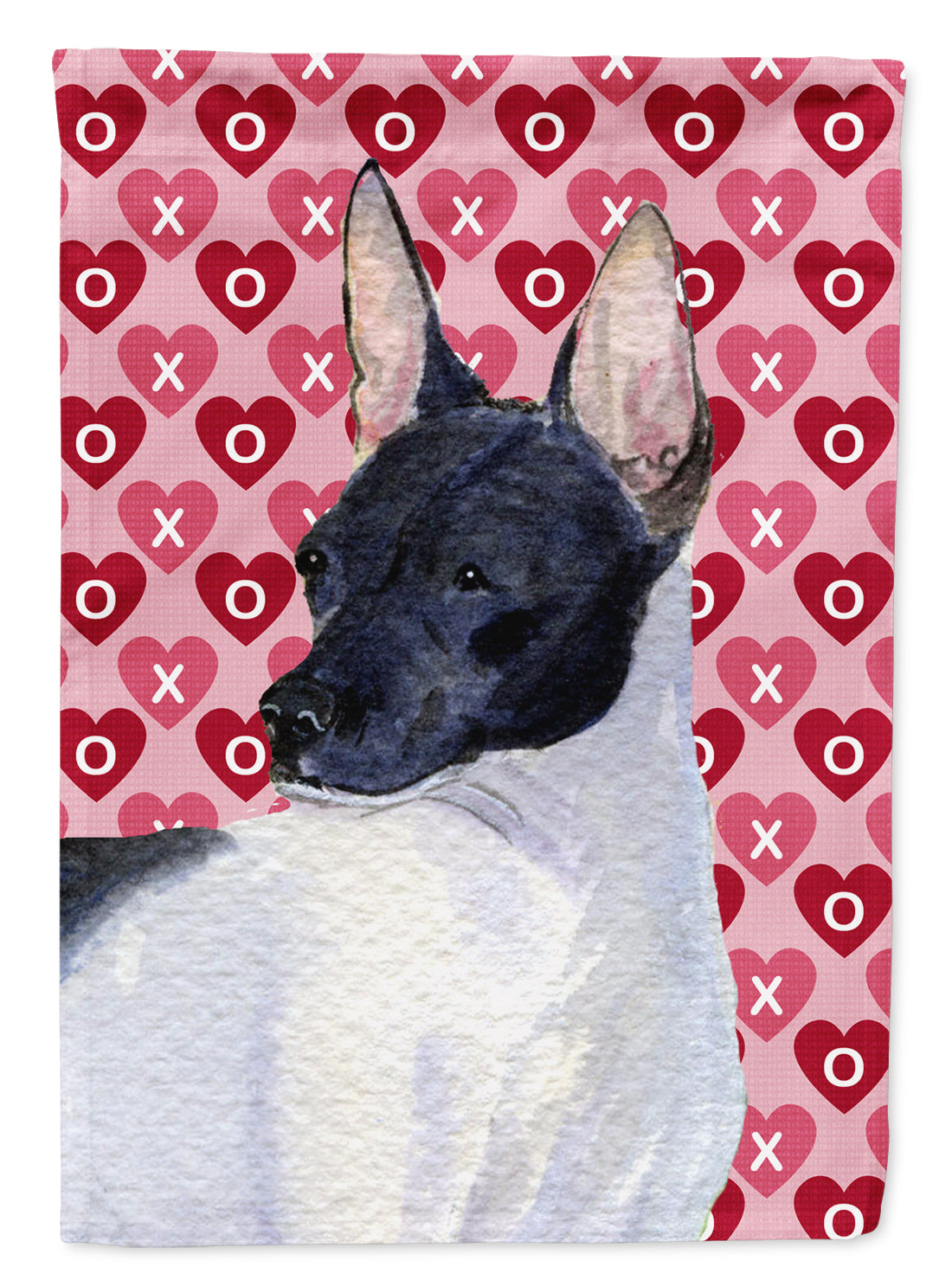 Rat Terrier Hearts Love and Valentine&#39;s Day Portrait Flag Garden Size