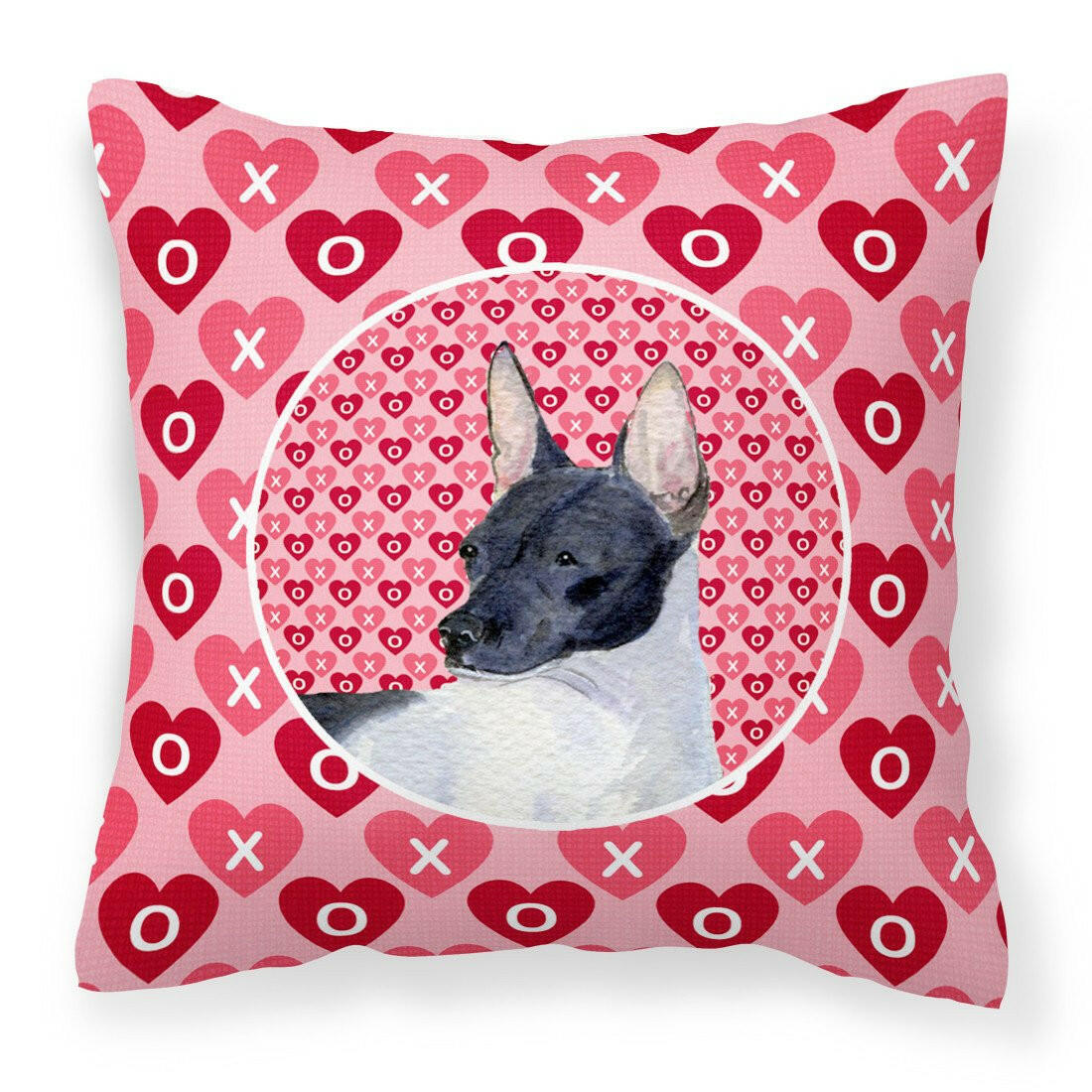 Rat Terrier Hearts Love and Valentine&#39;s Day Portrait Fabric Decorative Pillow SS4480PW1414 by Caroline&#39;s Treasures