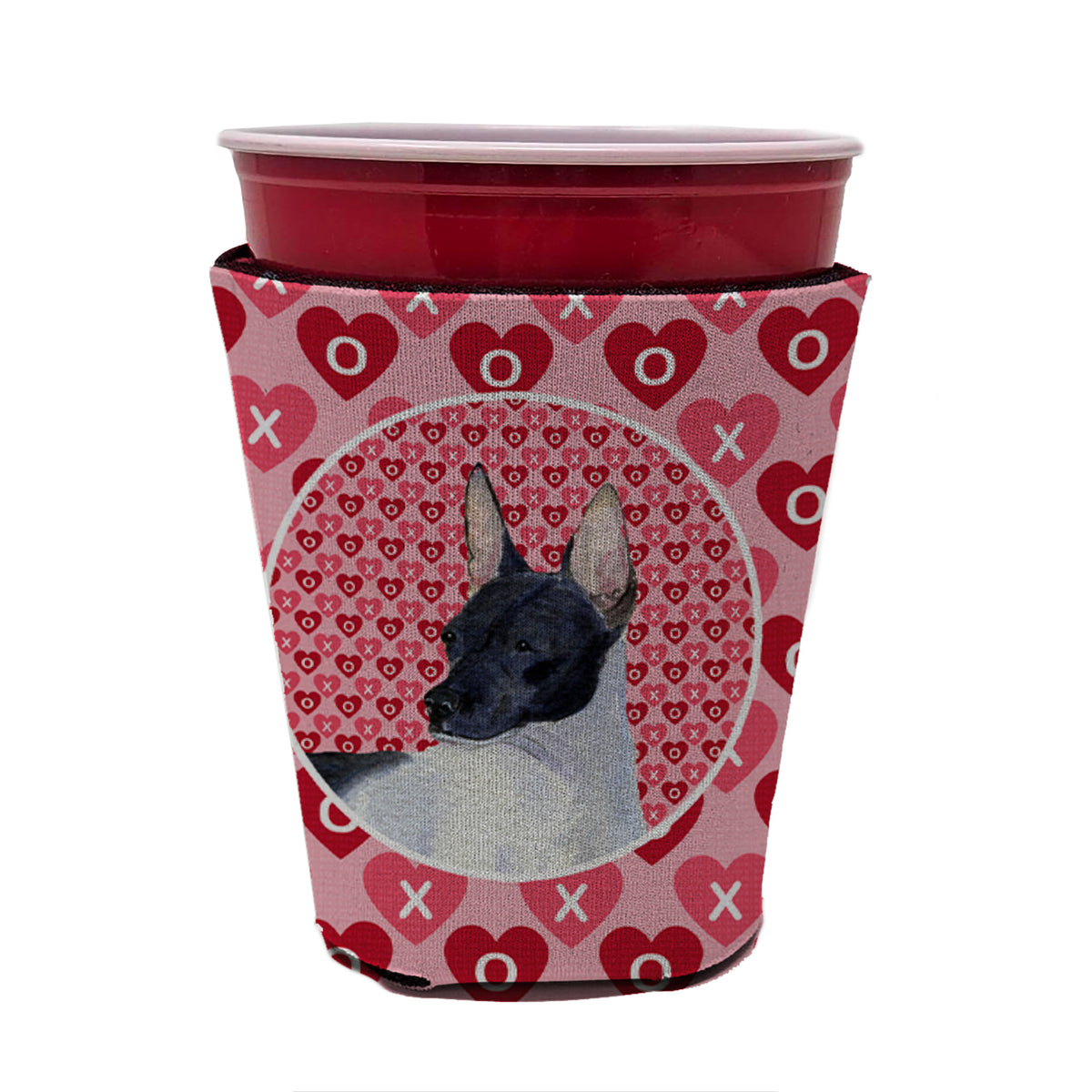 Rat Terrier  Red Cup Beverage Insulator Hugger