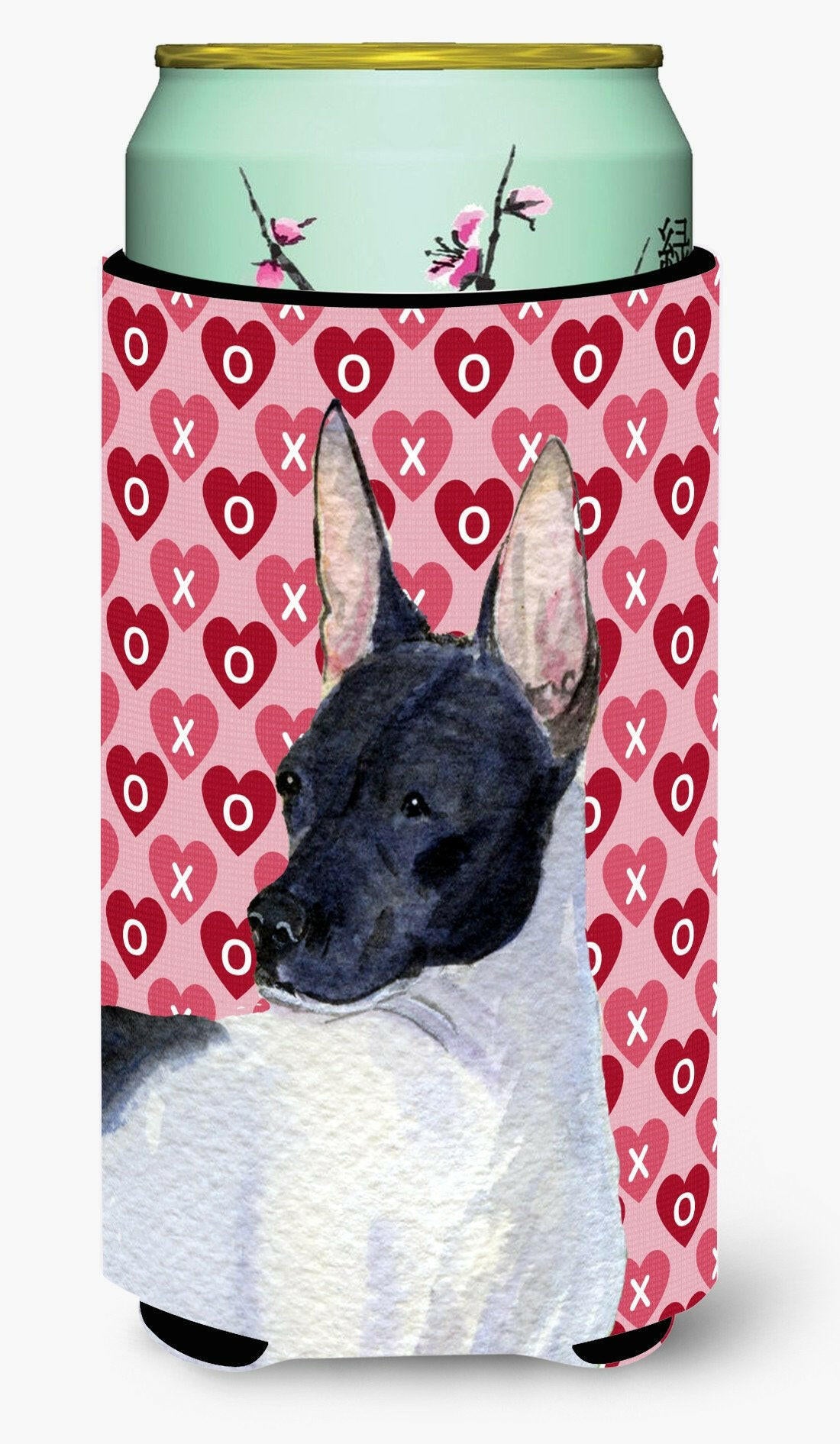 Rat Terrier Hearts Love and Valentine&#39;s Day Portrait  Tall Boy Beverage Insulator Beverage Insulator Hugger by Caroline&#39;s Treasures