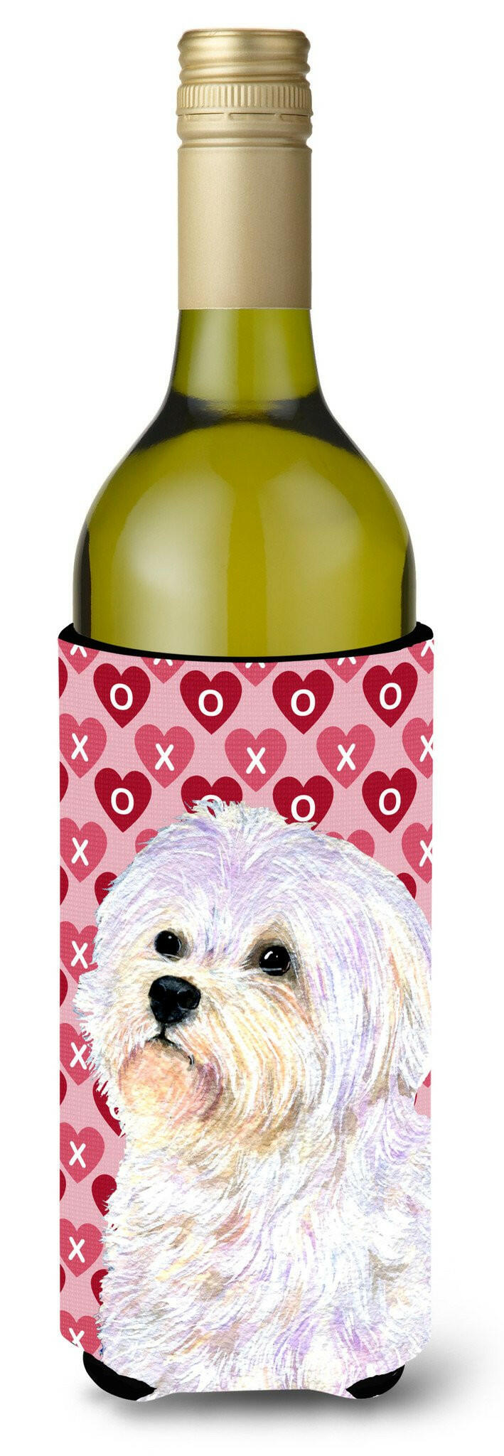 Maltese Hearts Love and Valentine&#39;s Day Portrait Wine Bottle Beverage Insulator Beverage Insulator Hugger by Caroline&#39;s Treasures